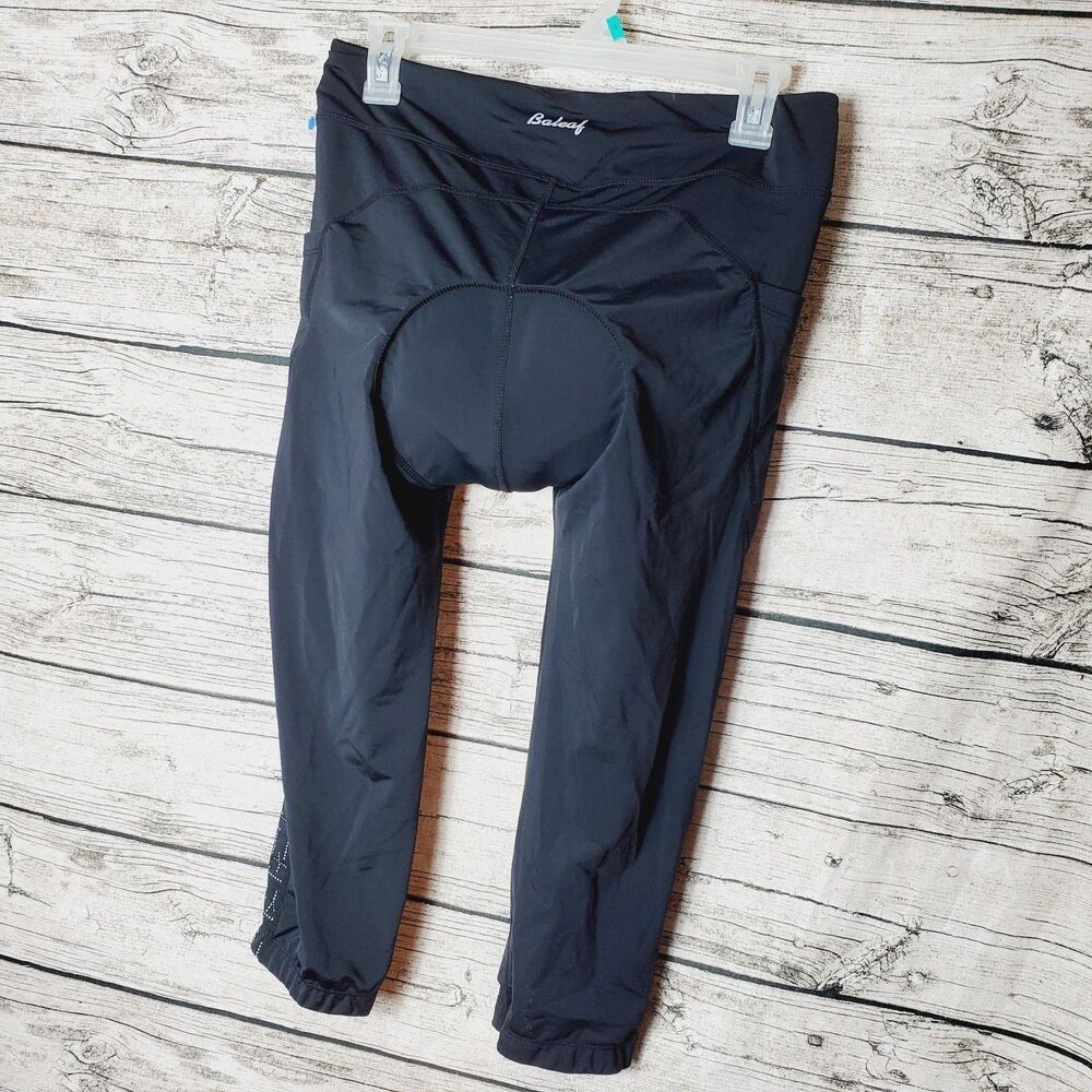Baleaf Womens Black Padded Cycling Capri Compression Pants Size XL